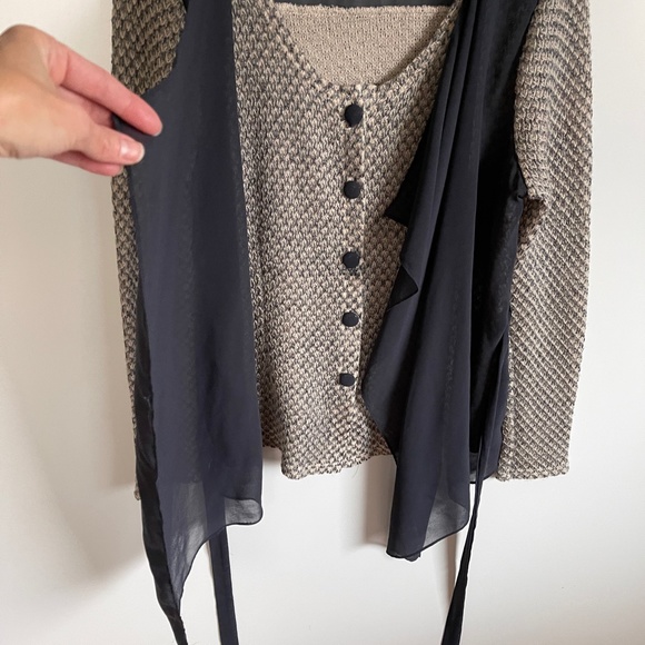 A'reve Sweater with Cardigan like attached sheer panels Sz L - Picture 5 of 8